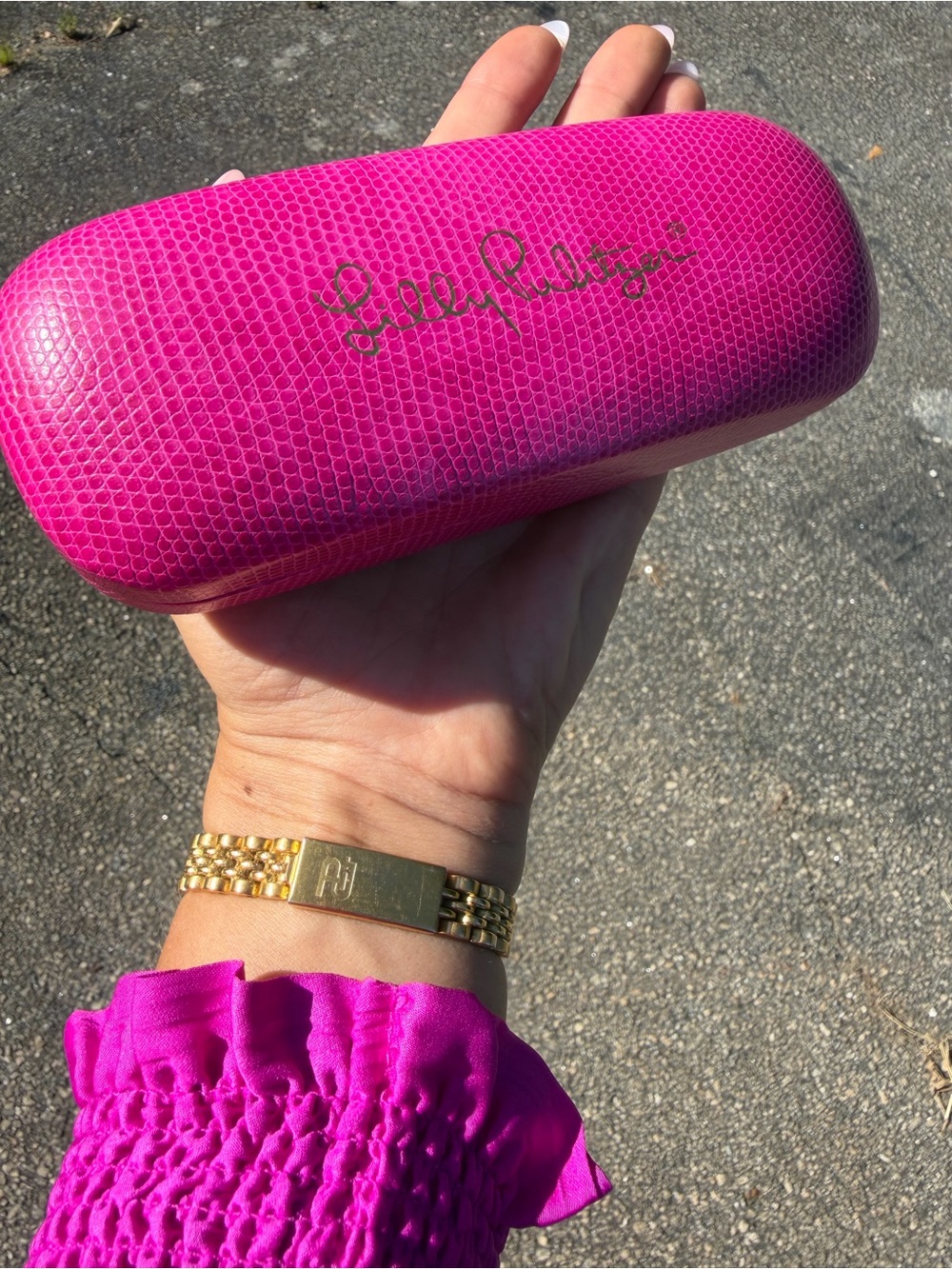 Lilly Pulitzer Bright Pink Hard Sunglasses Case with Gold Logo